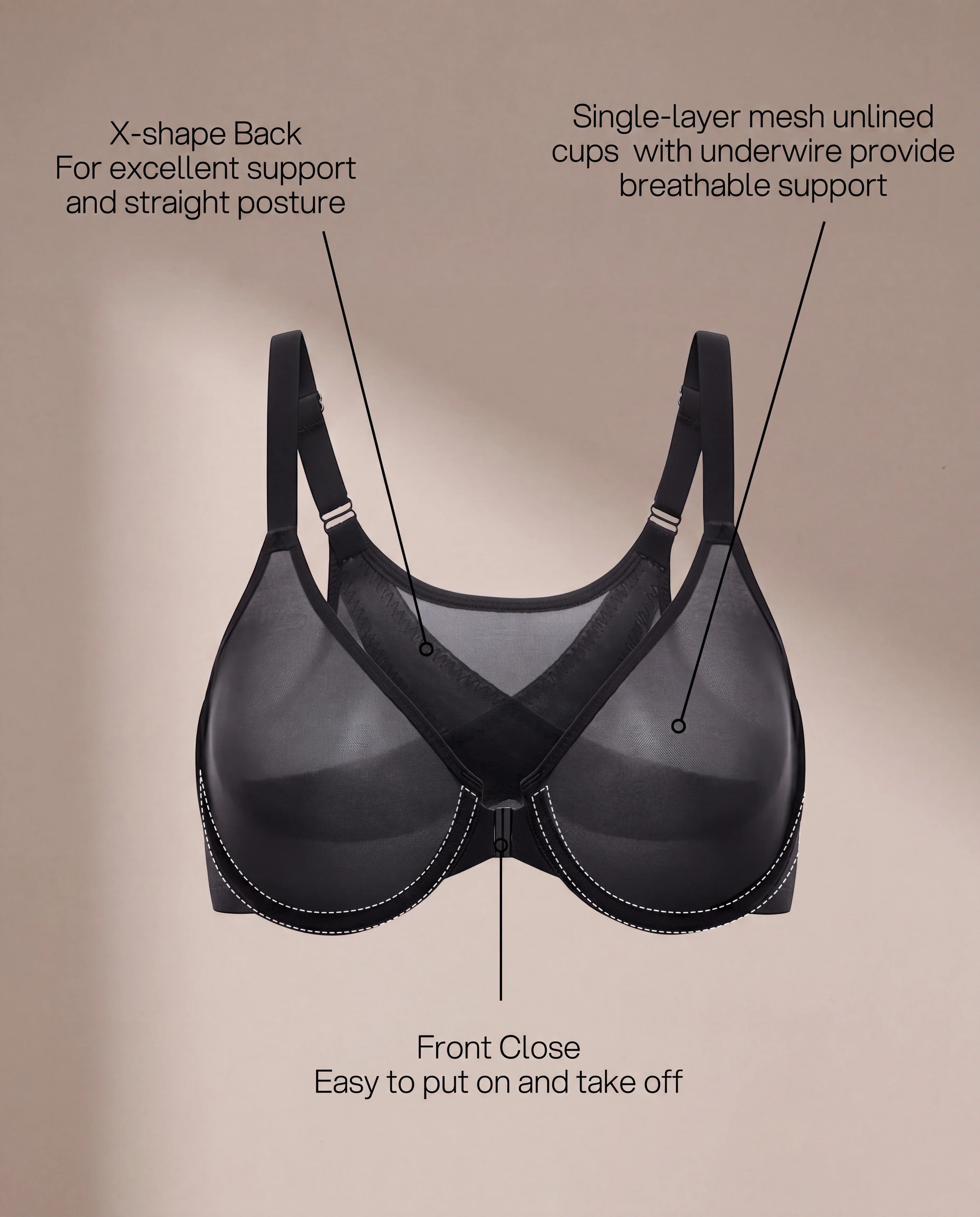 Front-Closure Mesh Support Bra